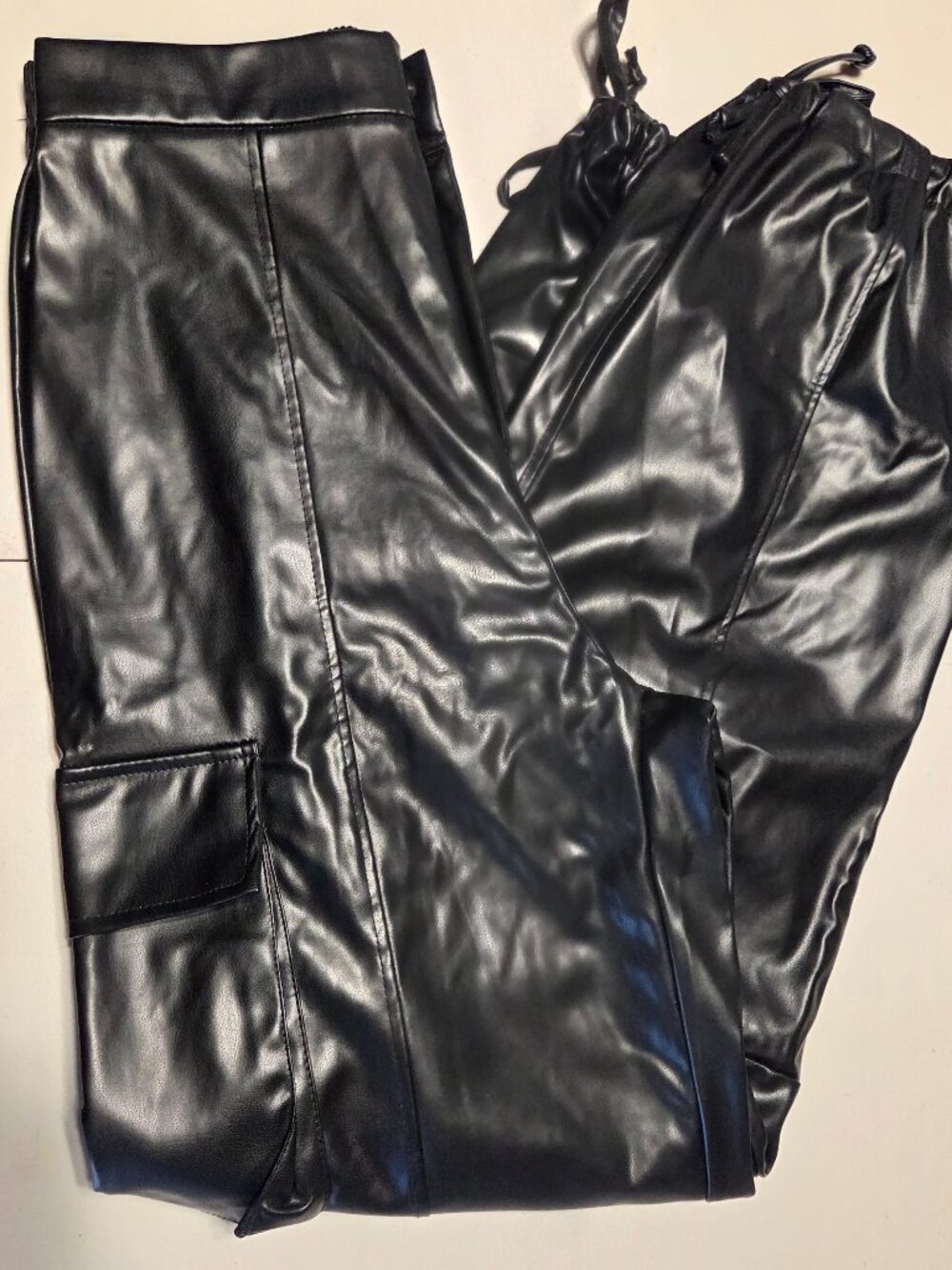Fashion Nova Pants Women Large Black Faux Leather Cargo Modern Joggers